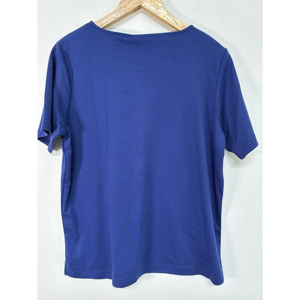 Quacker Factory T Shirt Size Large Blue Star Rhinestones Short Sleeve - Picture 11 of 12